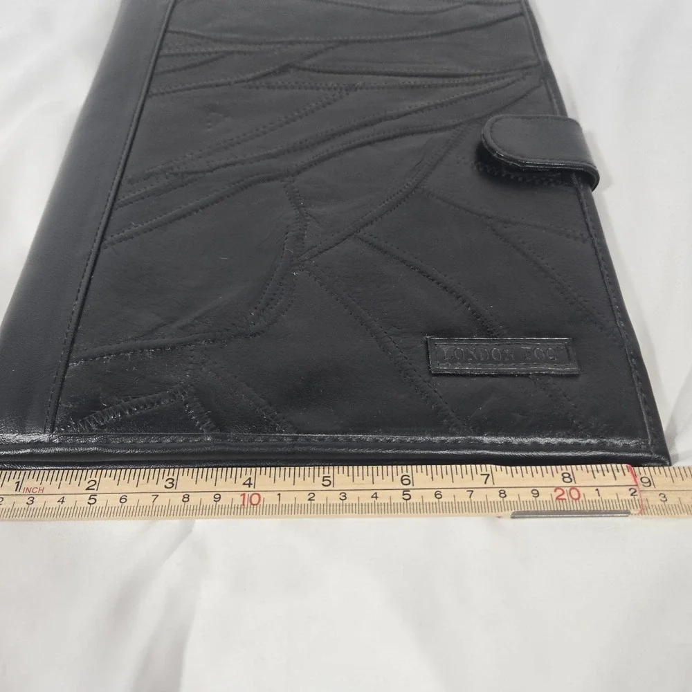 LVintage ondon Fog Black Leather Portfolio
